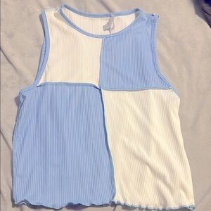 Blue and White Sleeveless Top